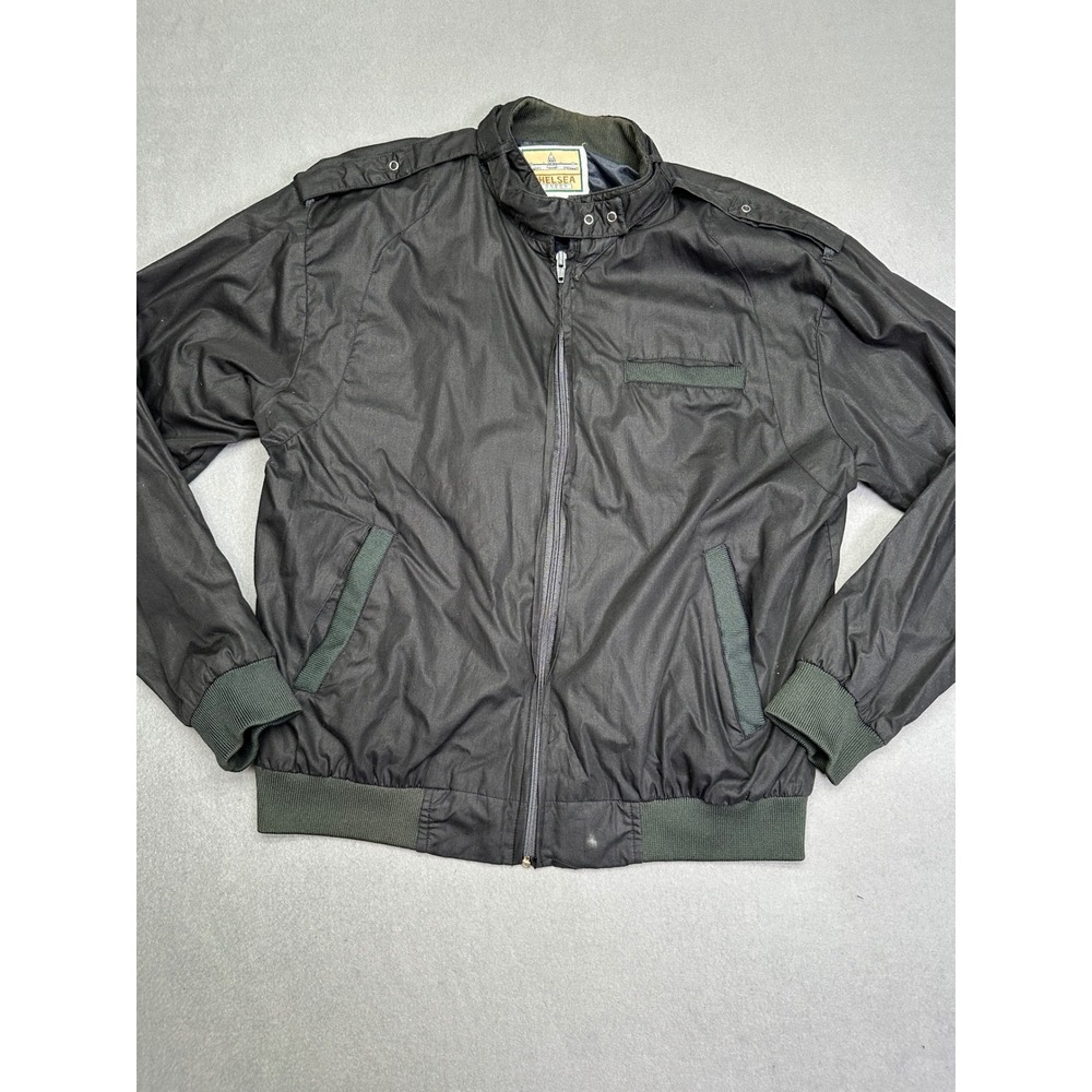 Vintage‎ Chelsea London Black Nylon Bomber Jacket Mens Large Harrington Epaulets